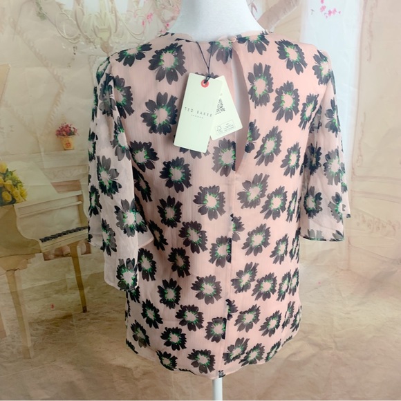 NEW Ted Baker Harlynn Floral Flutter Sleeve Chiffon Top - Picture 7 of 12